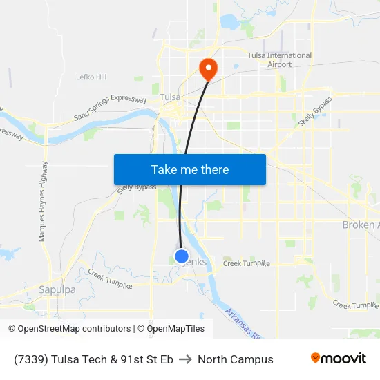 (7339) Tulsa Tech & 91st St Eb to North Campus map