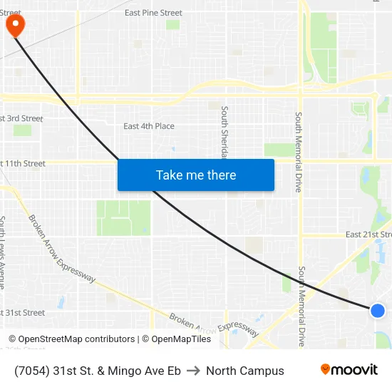 (7054) 31st St. & Mingo Ave Eb to North Campus map