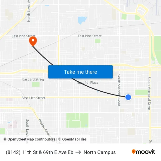 (8142) 11th St & 69th E Ave Eb to North Campus map
