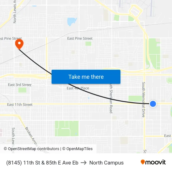 (8145) 11th St & 85th E Ave Eb to North Campus map