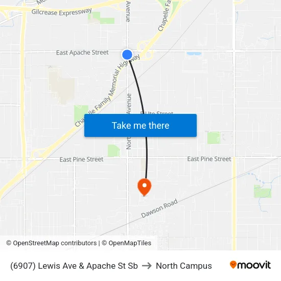 (6907) Lewis Ave & Apache St Sb to North Campus map