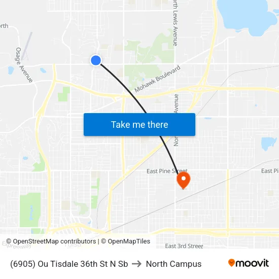 (6905) Ou Tisdale 36th St N Sb to North Campus map