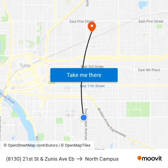 (8130) 21st St & Zunis Ave Eb to North Campus map