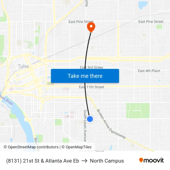 (8131) 21st St & Atlanta Ave Eb to North Campus map