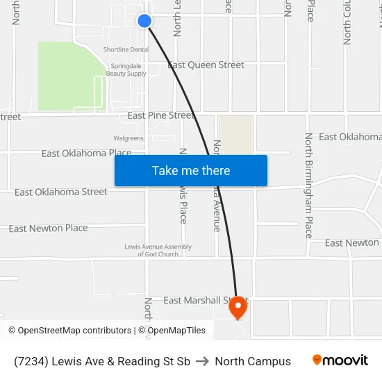 (7234) Lewis Ave & Reading St Sb to North Campus map