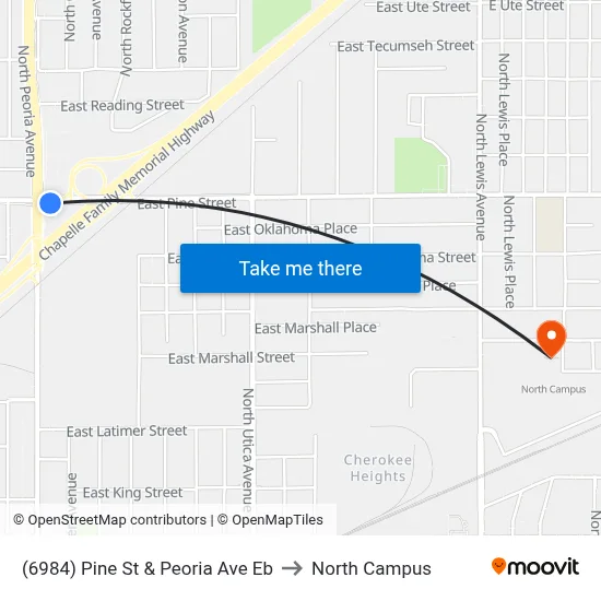 (6984) Pine St & Peoria Ave Eb to North Campus map