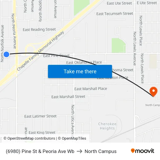 (6980) Pine St & Peoria Ave Wb to North Campus map
