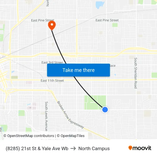 (8285) 21st St & Yale Ave Wb to North Campus map