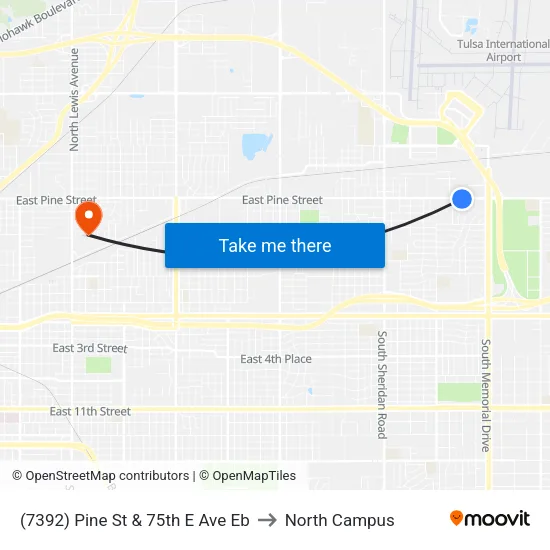 (7392) Pine St & 75th E Ave Eb to North Campus map
