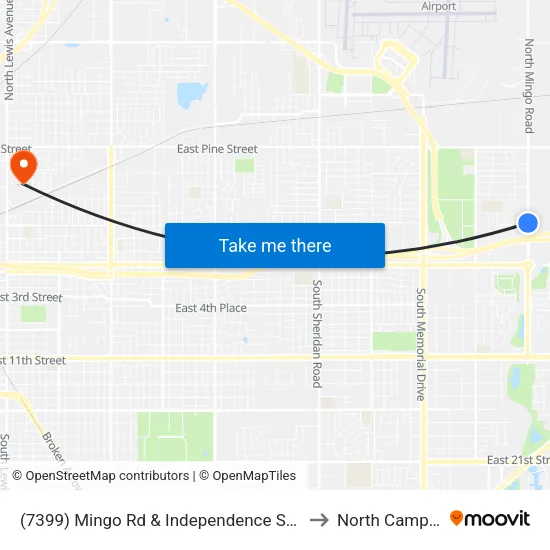 (7399) Mingo Rd & Independence St Sb to North Campus map