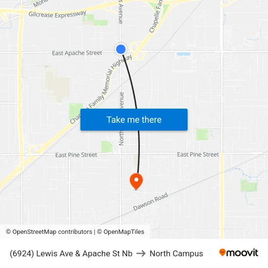 (6924) Lewis Ave & Apache St Nb to North Campus map