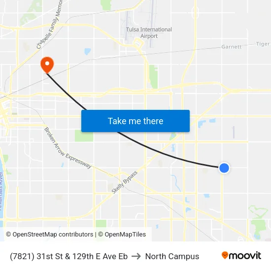 (7821) 31st St & 129th E Ave Eb to North Campus map
