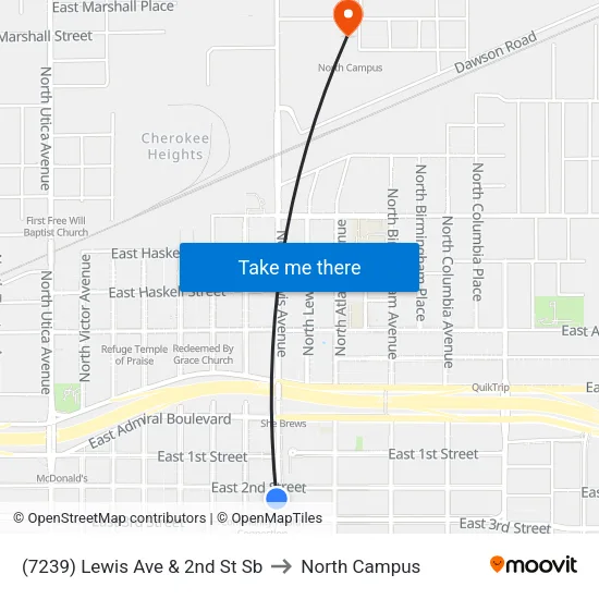 (7239) Lewis Ave & 2nd St Sb to North Campus map
