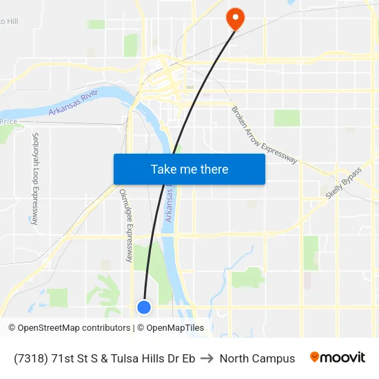 (7318) 71st St S & Tulsa Hills Dr Eb to North Campus map