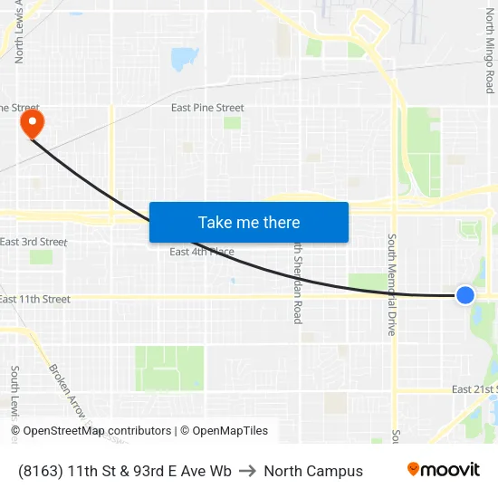 (8163) 11th St & 93rd E Ave Wb to North Campus map