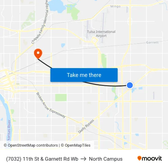 (7032) 11th St & Garnett Rd Wb to North Campus map