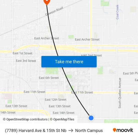 (7789) Harvard Ave & 15th St Nb to North Campus map