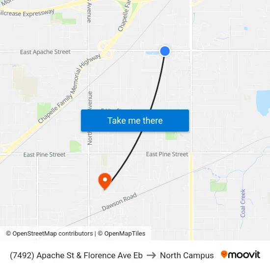 (7492) Apache St & Florence Ave Eb to North Campus map