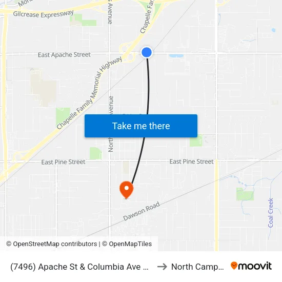 (7496) Apache St & Columbia Ave Wb to North Campus map