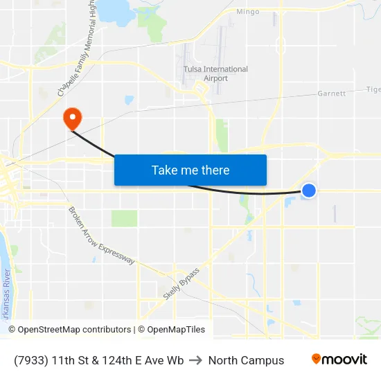 (7933) 11th St & 124th E Ave Wb to North Campus map