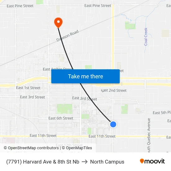 (7791) Harvard Ave & 8th St Nb to North Campus map