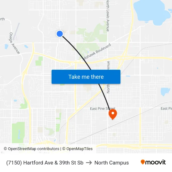 (7150) Hartford Ave & 39th St Sb to North Campus map