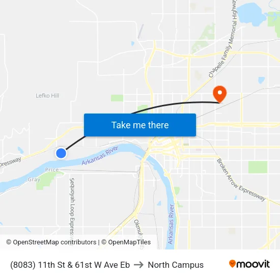 (8083) 11th St & 61st W Ave Eb to North Campus map