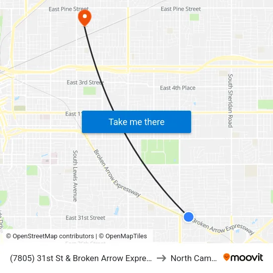 (7805) 31st St & Broken Arrow Expressway to North Campus map