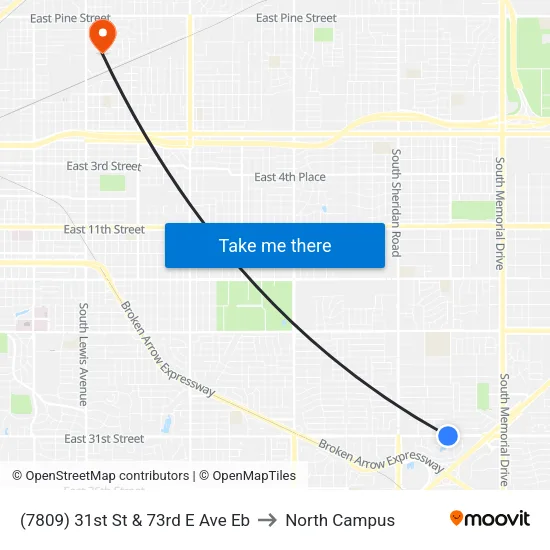(7809) 31st St & 73rd E Ave Eb to North Campus map