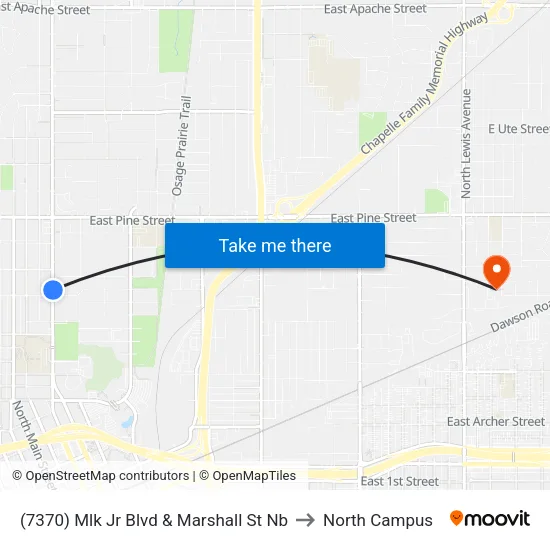 (7370) Mlk Jr Blvd & Marshall St Nb to North Campus map