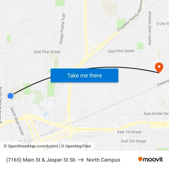 (7165) Main St & Jasper St Sb to North Campus map