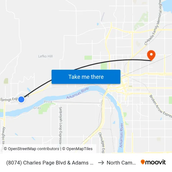 (8074) Charles Page Blvd & Adams Rd Eb to North Campus map