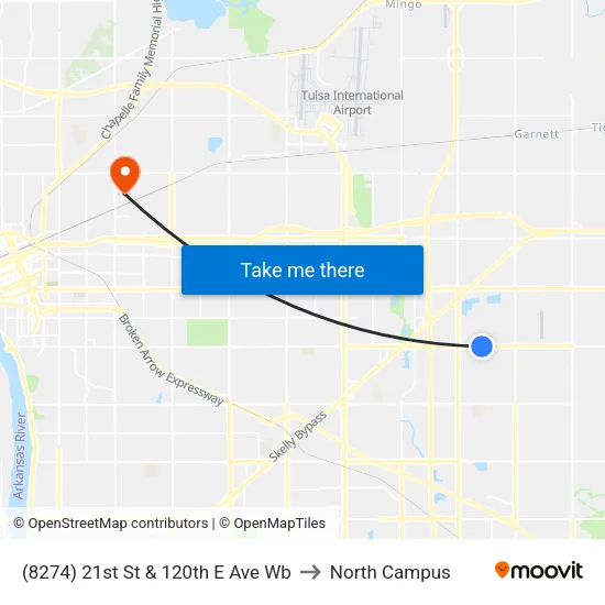 (8274) 21st St & 120th E Ave Wb to North Campus map