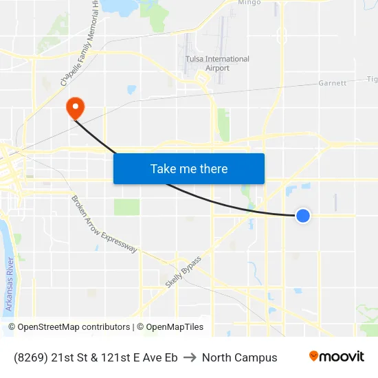 (8269) 21st St & 121st E Ave Eb to North Campus map