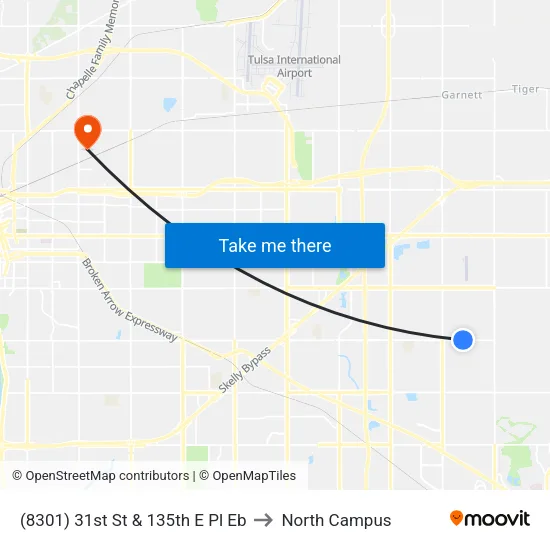 (8301) 31st St & 135th E Pl Eb to North Campus map