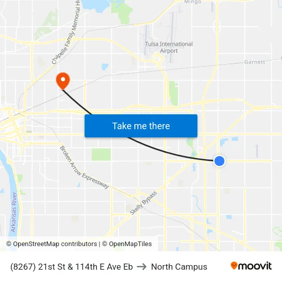 (8267) 21st St & 114th E Ave Eb to North Campus map