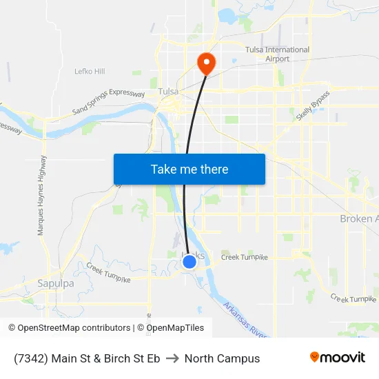 (7342) Main St & Birch St Eb to North Campus map