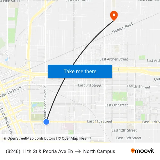(8248) 11th St & Peoria Ave Eb to North Campus map