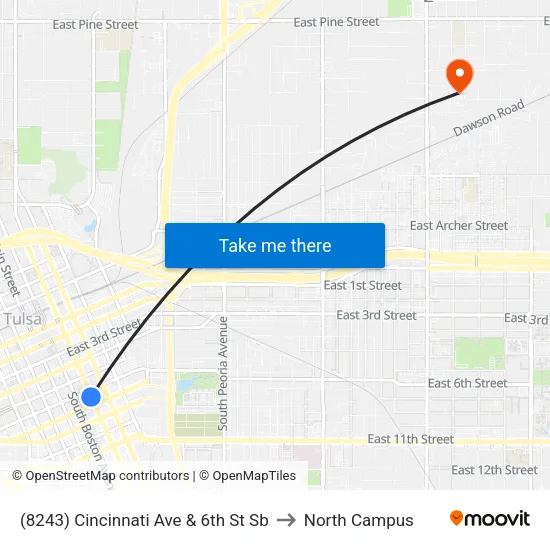 (8243) Cincinnati Ave & 6th St Sb to North Campus map