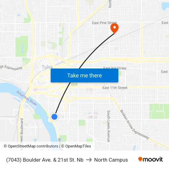 (7043) Boulder Ave. & 21st St. Nb to North Campus map