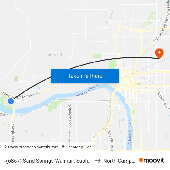 (6867) Sand Springs Walmart Subhub to North Campus map