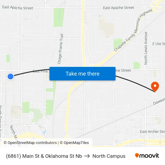 (6861) Main St & Oklahoma St Nb to North Campus map