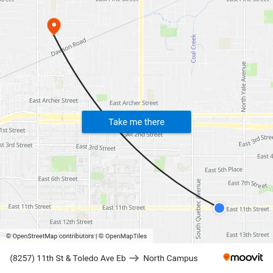 (8257) 11th St & Toledo Ave Eb to North Campus map
