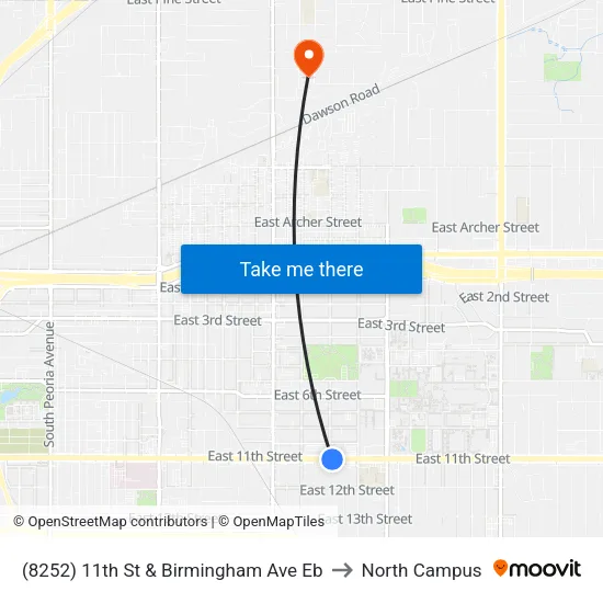 (8252) 11th St & Birmingham Ave Eb to North Campus map