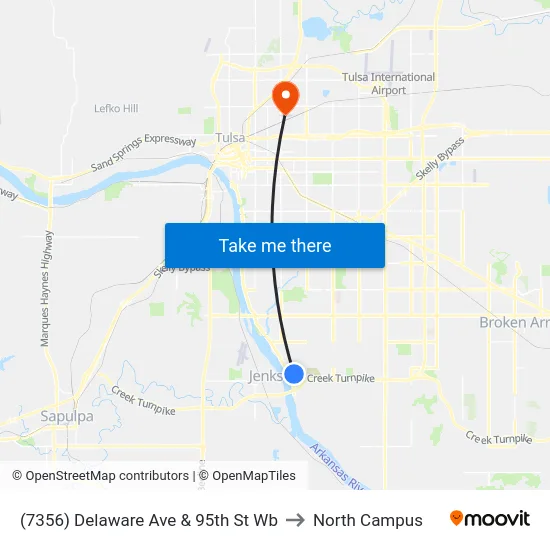 (7356) Delaware Ave & 95th St Wb to North Campus map