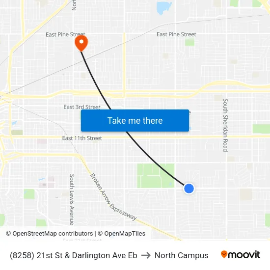 (8258) 21st St & Darlington Ave Eb to North Campus map