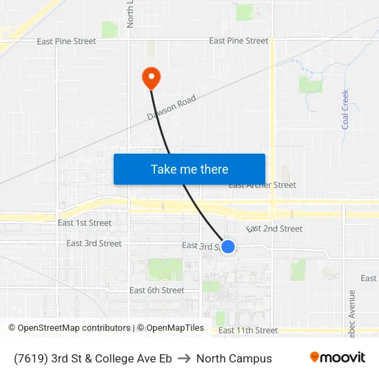 (7619) 3rd St & College Ave Eb to North Campus map