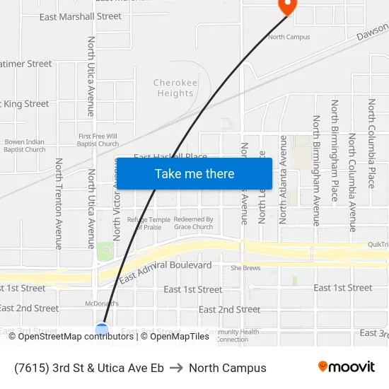 (7615) 3rd St & Utica Ave Eb to North Campus map