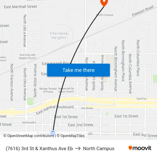 (7616) 3rd St & Xanthus Ave Eb to North Campus map
