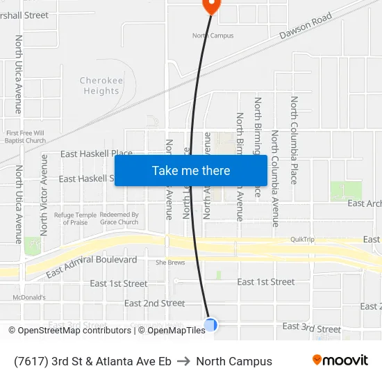 (7617) 3rd St & Atlanta Ave Eb to North Campus map